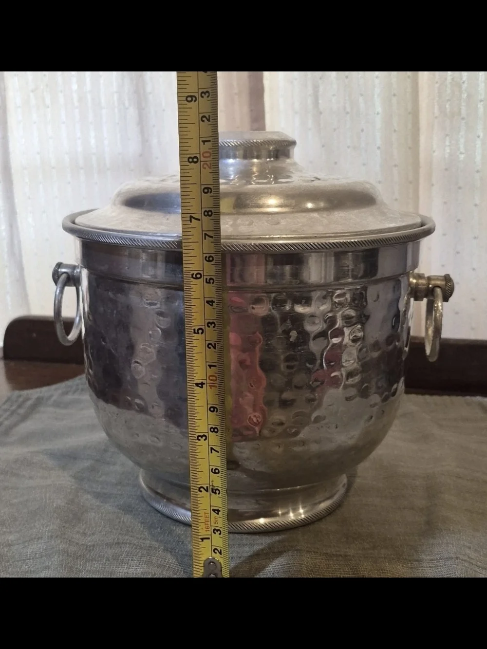 Vtg Mid Century Hammered Aluminum Ice Bucket Made in Italy 501 Lidded